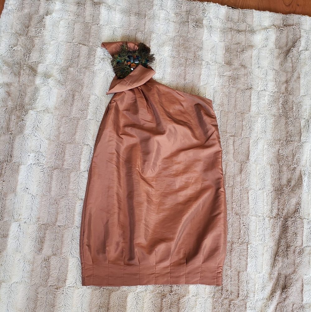 TWELVE BY TWELVE RUST/COPPER ONE SLEEVE DRESS.‎ - Picture 3 of 7